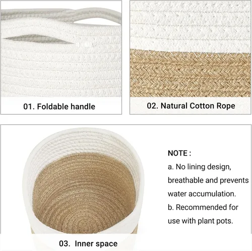 Miniatura 4 de Dahey - Cesta tejida pequeña de cuerda de algodón para plantas, cesta enrollada para macetas de hasta 7 pulgadas, cesta decorativa para cubrir