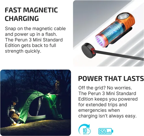 Miniatura 7 de OLIGHT Perun 3 mini linterna frontal LED de 1250 lúmenes, linterna frontal recargable con opción de luz roja, perfecta para trabajar, senderismo