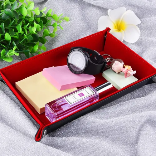 Miniatura 7 de SIQUK Bandeja de Dados de Doble Cara Plegable Rectangular de Cuero PU y Portadados de Terciopelo Burdeos