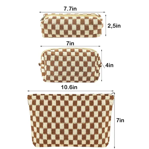 Miniatura 4 de ZLFSRQ Bolsa de maquillaje a cuadros para mujer, grande y pequeña, juego de bolsa de cosméticos a cuadros, bolsas de aseo de viaje, bolsa