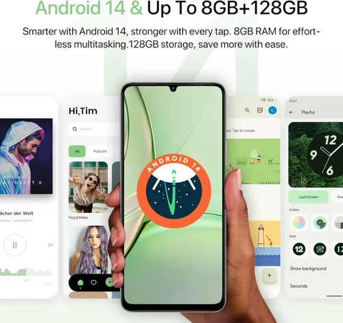 Miniatura 4 de UMIDIGI Teléfono celular, teléfono inteligente G9T Android 14 desbloqueado, 4+128 GB/1 TB TF, 6.75 pulgadas HD+, 5000mAh, carga rápida de 18 W, Verde