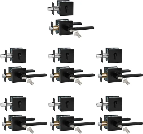 Miniatura 21 de Manija de Puerta de Paso (Sin Cerradura), Mango Cuadrado Interior de Servicio Pesado para Pasillo y Closet, Negro Mate, Reversible para Diestros