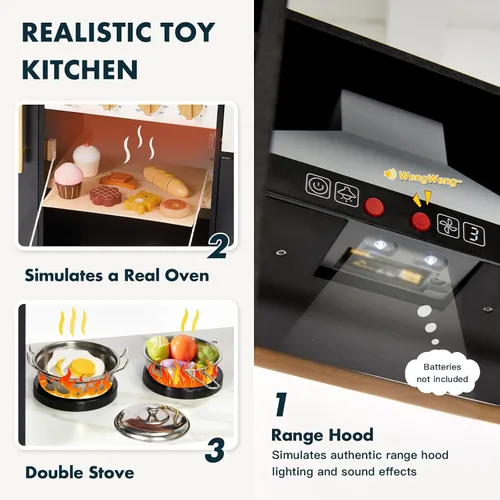 Miniatura 3 de Cocina de Juego para Niños, Juego de Cocina de Madera con Accesorios Realistas, Cocina de Lujo para Niños Pequeños, Campana Extractora