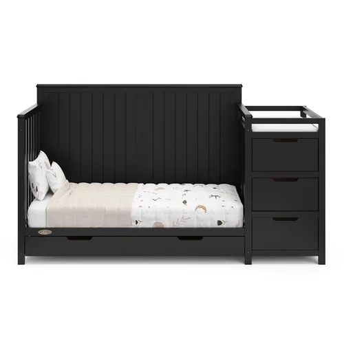 Miniatura 12 de Graco Hadley cuna convertible 5 en 1 y cambiador (negro) – Certificado GREENGUARD Gold, se adapta a colchón de cuna estándar, se convierte en cama