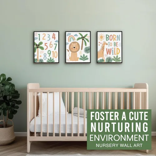 Miniatura 9 de Hadley Designs 6 decoraciones de pared de safari para guardería, decoración de guardería sin marco, decoraciones de selva para habitación de niños