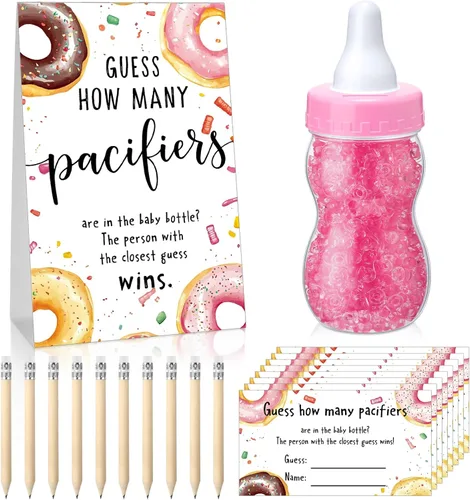 Miniatura 15 de Roowest 512 piezas de juegos de baby shower Adivina cuántos chupetes letrero, 100 pequeños juegos de adivinanzas, 10 lápices HB, botella de leche