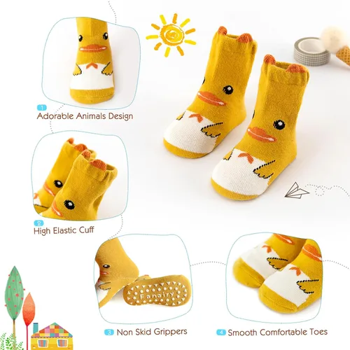 Miniatura 2 de Fanairy Toddler Animal Non Skid Crew Socks with Grips Baby Infant Boy Girl Non Slip Cotton Socks 6 Pairs