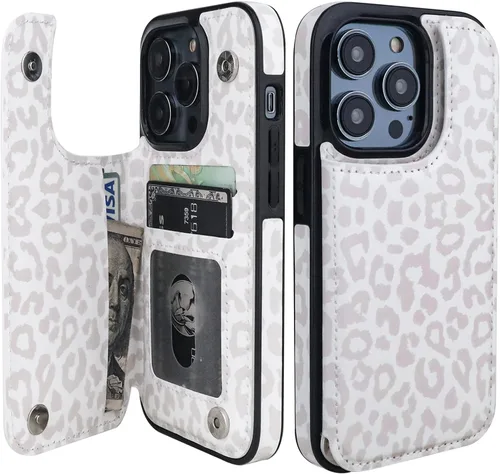 Miniatura 12 de HAOPINSH Funda tipo cartera para iPhone 14 Pro con tarjetero, patrón de flores pálidas en la parte trasera, de piel sintética, con ranuras para Flor