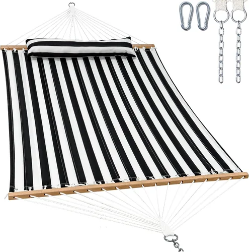 Miniatura 18 de GAFETE Hamaca de tela acolchada para 2 personas para exterior, hamacas dobles de 12 pies con barra separadora, almohada extraíble grande, bolsa