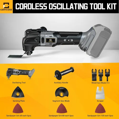 Miniatura 7 de Cerycose Herramienta oscilante inalámbrica compatible con batería Dewalt de 20 V, 21000 OPM Max sin escobillas con mango auxiliar, multiherramienta