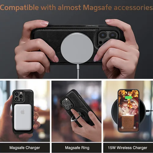 Miniatura 4 de LOHASIC Funda diseñada para iPhone 14 Pro, elegante cubierta trasera magnética de cuero de negocios, a prueba de golpes, compatible con fundas Negro
