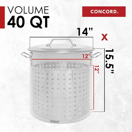Miniatura 5 de CONCORD Olla de acero inoxidable con cesta de vapor. Utensilios de cocina ideales para hervir y cocinar al vapor (40 cuartos de galón)