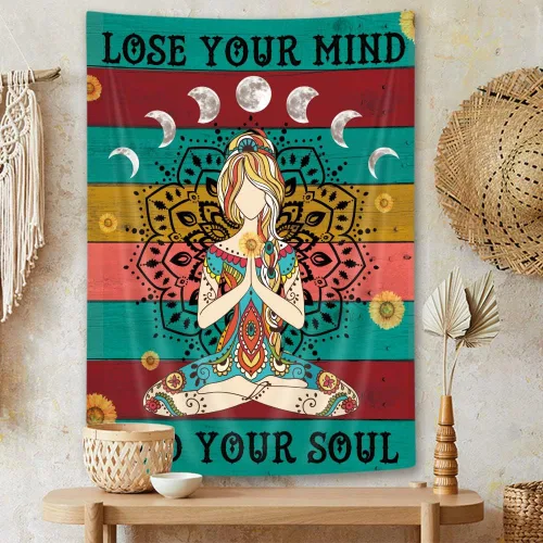 Miniatura 4 de Wathon Meditación de chakras para colgar en la pared, citas de meditación espiritual, colorido, bohemio, psicodélico, arte de pared, hippie pequeño