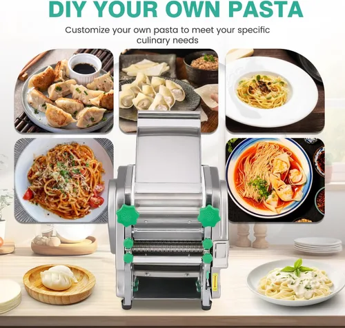 Miniatura 7 de Newhai Máquina de fideos automática 2 en 1 para hacer pasta eléctrica comercial, grosor ajustable, 0.079 in, 0.236 in, máquina de prensado