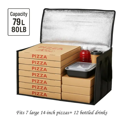Miniatura 4 de Bodaon Paquete de 3 bolsas aisladas para entrega de alimentos, bolsas enfriadoras de pizza XXXL, bolsa de entrega de viaje compartido, soporte