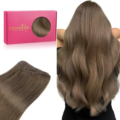 Miniatura 48 de WENNALIFE Extensiones de cabello humano real, 20 pulgadas, 3.53 onzas, color marrón chocolate, trama, cabello Remy atado a mano, extensiones