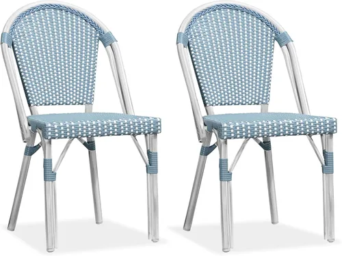 Miniatura 30 de PURPLE LEAF Juego de 2 sillas francesas de mimbre de aluminio, mimbre tejido a mano, sillas de comedor al aire libre para patio, cocina, jardín