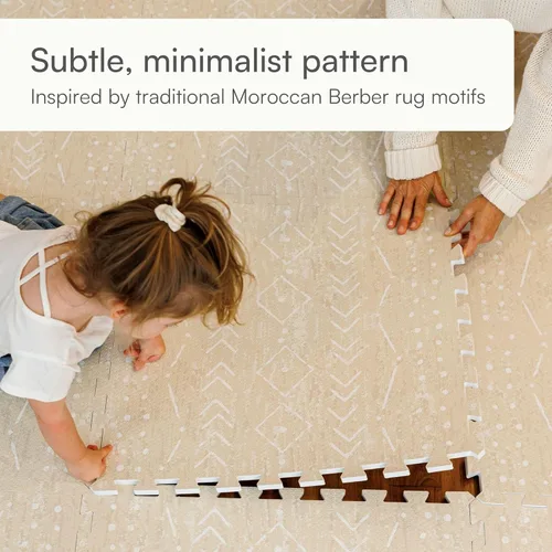 Miniatura 4 de Alfombra de juego Lillefolk para bebés para el piso – 4x6 pies Beige Azulejos suaves de espuma EVA no tóxicos premium para tiempo de barriga