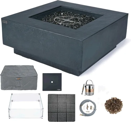 Miniatura 93 de Elementi+ Mesa de Fuego de Gas Colorado de Hormigón Fundido de 56" Rectangular, Hoguera al Aire Libre con Ignición Electrónica Incluye Cubierta