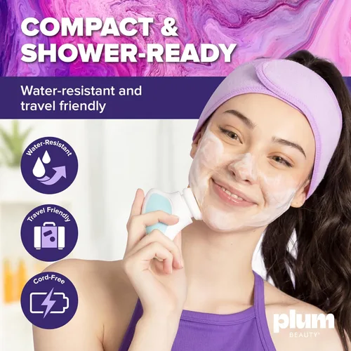 Miniatura 4 de Plum Beauty Cepillo de limpieza facial sónico, exfoliante eléctrico suave de doble velocidad, limpiador facial de silicona resistente al agua