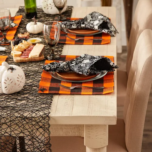 Miniatura 5 de DII Buffalo Check Collection - Juego de manteles individuales clásicos de granja, 13x19, naranja y negro, 6 piezas