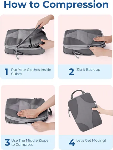 Miniatura 5 de BAGSMART Cubos de embalaje de compresión para viajes, organizador de equipaje comprimible para cruceros, artículos esenciales de viaje ligeros