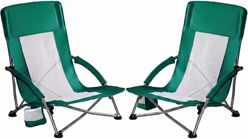 Miniatura 13 de NEWBULIG Silla de playa plegable para adultos, silla de césped de perfil bajo con portavasos y bolsa de transporte, asiento extra ancho y respaldo