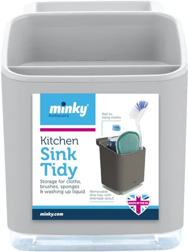Miniatura 6 de Minky Homecare Organizador de esponja para fregadero con bandeja extraíble, riel para paños y boquilla de drenaje, organizador de huellas pequeñas