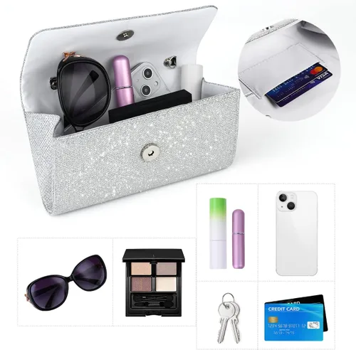 Miniatura 5 de OSDUE Bolsa de noche para mujer, bolsa de noche con purpurina brillante sobre con cadena desmontable para graduación, boda, fiesta, banquete y cita