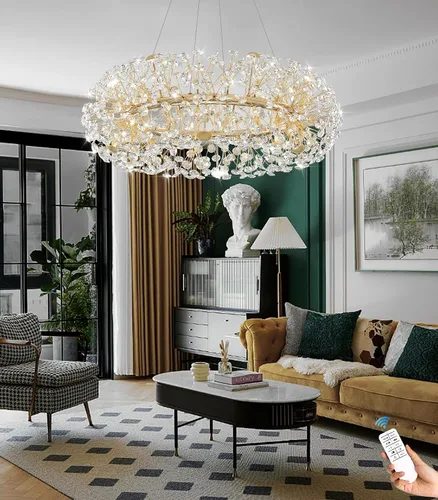 Miniatura 5 de ykolupty - Candelabro de diente de león dorado de 8 luces para comedor, lámpara colgante Sputnik con control remoto, candelabro de cristal moderno