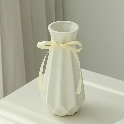 Jarrón de cerámica Origami con cinta, 7.9 pulgadas de alto, diseño artístico florero de flores estilo geométrico para decoración moderna del hogar