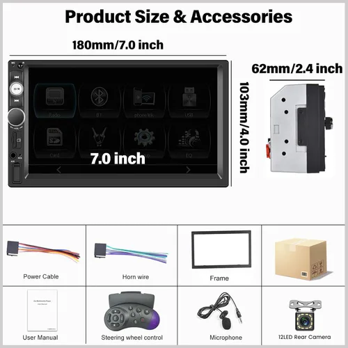 Miniatura 7 de UNITOPSCI Estéreo de auto de doble DIN con Apple CarPlay y Android Auto Bluetooth, pantalla táctil de 7 pulgadas, radio de auto de 2 DIN