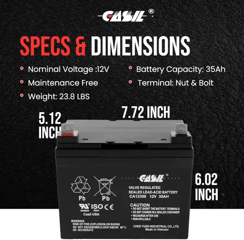 Miniatura 5 de Casil Batería SLA de 12 V 35 Ah – Paquete de 2 piezas de repuesto para scooter Pride Mobility SC710 Victory 10 de 4 ruedas – Tamaño del grupo U1