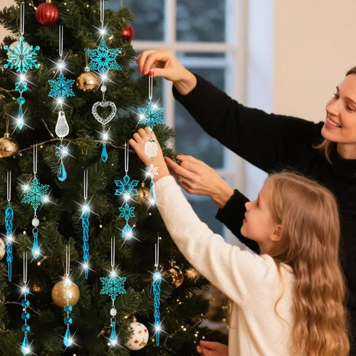 Miniatura 2 de Decoración de árbol de Navidad de copo de nieve de cristal, 21 piezas de adornos de árbol de Navidad brillantes deslumbrantes decoración de fiesta