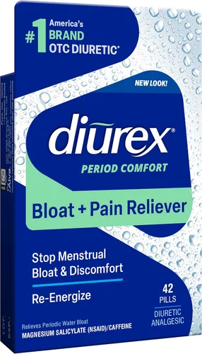 Diurex Pastillas de agua + alivio del dolor, alivia la hinchazón del agua, los calambres y la fatiga, 42 unidades