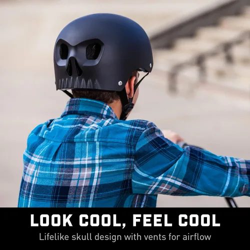 Miniatura 4 de Mongoose - Casco de bicicleta juvenil con caparazón duro para la calle, modelo calavera, multideporte, varios colores Negro mate