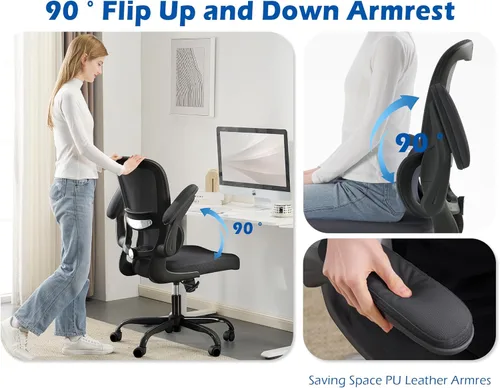 Miniatura 6 de TRALT Silla ergonómica de oficina, silla de escritorio con soporte lumbar ajustable, silla de computadora cómoda de malla con reposabrazos Negro