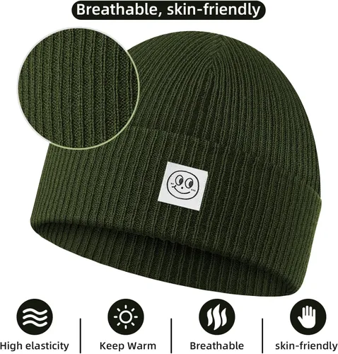 Miniatura 3 de Gorro para hombre con gorro de invierno con sonrisa, unisex, de punto, suave, cálido, con puños