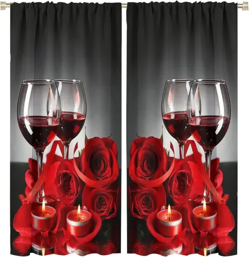 Miniatura 36 de Cortinas opacas con diseño floral de rosas para cocina, retro, rústicas, románticas, con bolsillo para barra, cortinas opacas para dormitorio, sala