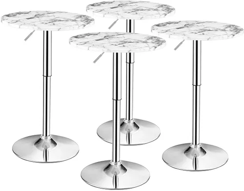 Miniatura 11 de Giantex Mesa redonda de pub ajustable en altura, mesa giratoria de 360° con patas plateadas y base para el hogar, mesa de bar (blanco)