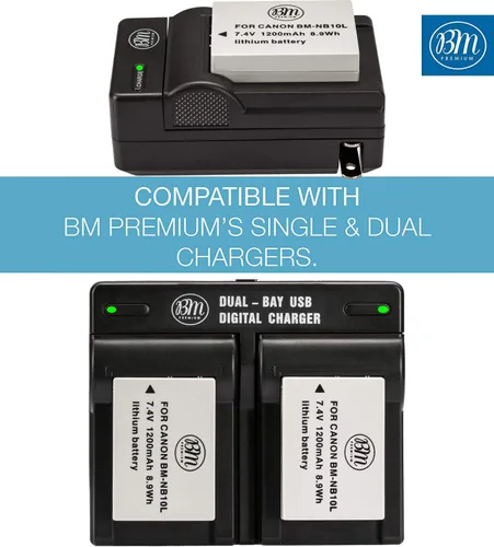 Miniatura 3 de BM Premium Paquete de 2 baterías NB-10L para cámara digital Canon PowerShot G1 X, G3-X, G15, G16, SX40 HS, SX50 HS, SX60 HS