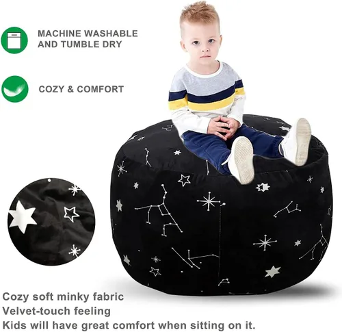 Miniatura 5 de DODO NICI Funda para silla puff (sin frijoles) para niños y adolescentes, apertura de cremallera, terciopelo suave, XL (34 pulgadas, negro)