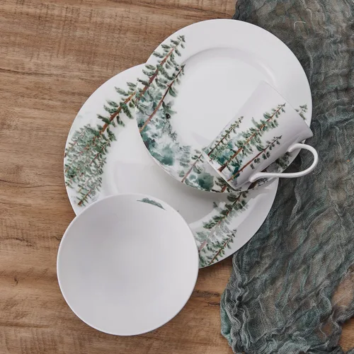 Miniatura 9 de Mikasa Watercolor Forest Bone China - Juego de vajilla ligera de 16 piezas resistente a las astillas, servicio para 4, color blanco