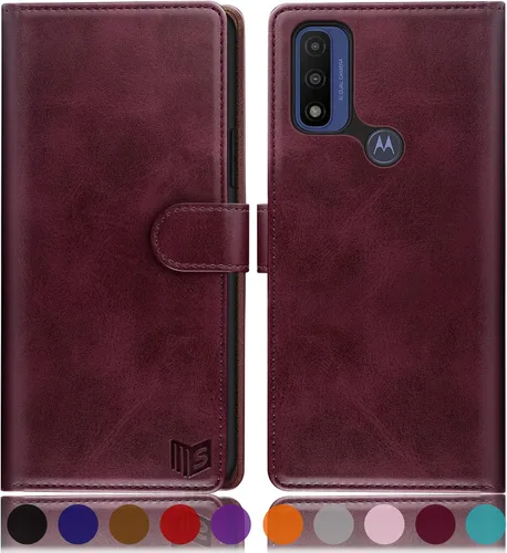 Miniatura 11 de SUANPOT Funda tipo cartera para Motorola Moto G Pure/Play 2023 con bloqueo RFID, tarjetero de poliuretano a prueba de golpes, funda de piel Marrón