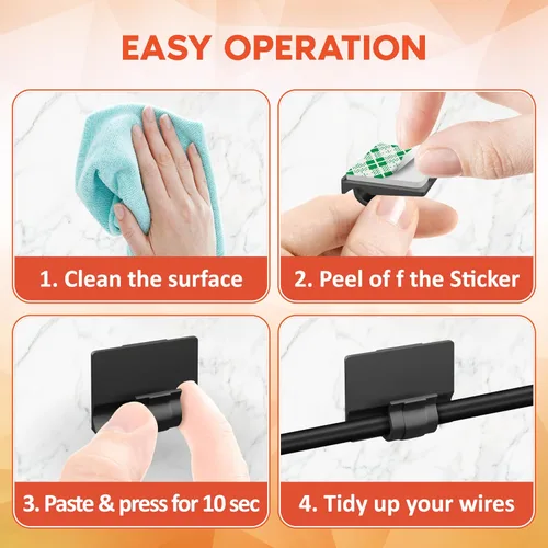 Miniatura 5 de ROVE Clips adhesivos para cables – Abrazaderas universales para cables de cámara de tablero de coche y cables USB, sin residuos ni daños, adecuado