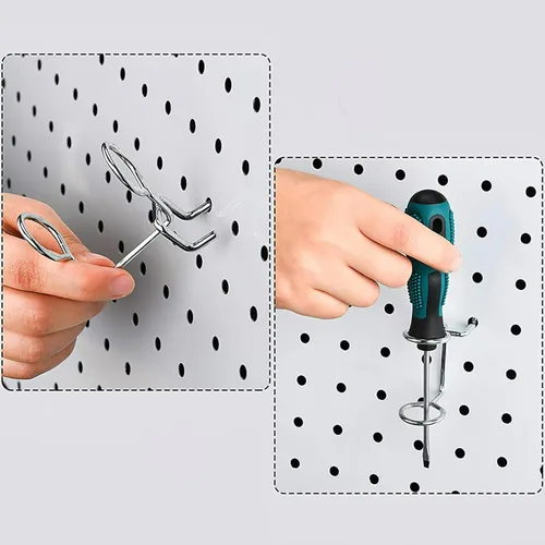 Miniatura 6 de OSALADI 5 piezas de gancho para tablero de clavijas, soporte de metal, organizador de utensilios de cocina, alicates, ganchos para colgar tablero