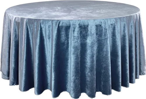 YOUR CHAIR COVERS - Mantel redondo de terciopelo de 132 pulgadas - Mantel de lino azul polvoriento para mesas redondas estándar Azul empolvado