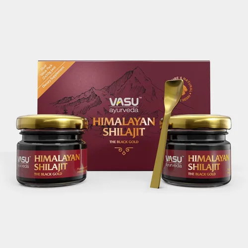 VASU Ayurveda Himalayan Shilajit Resina 400 mg – Potenciador de energía natural probado en laboratorio con ácido fúlvico y más de 85 minerales traza