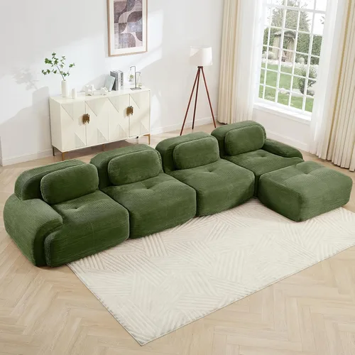 Miniatura 56 de Juego de sofás seccionales sin hueso de 117 pulgadas para sala de estar, modular en forma de L y sofá de 3 plazas con asiento profundo, almohadas