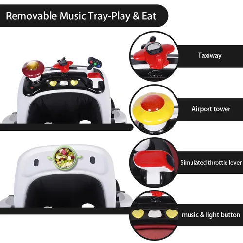 Miniatura 6 de Kinder King Andador para bebés con música y luces, 5 en 1 caminante de actividad para bebés con rueda, altura y asiento ajustables, asiento de Negro